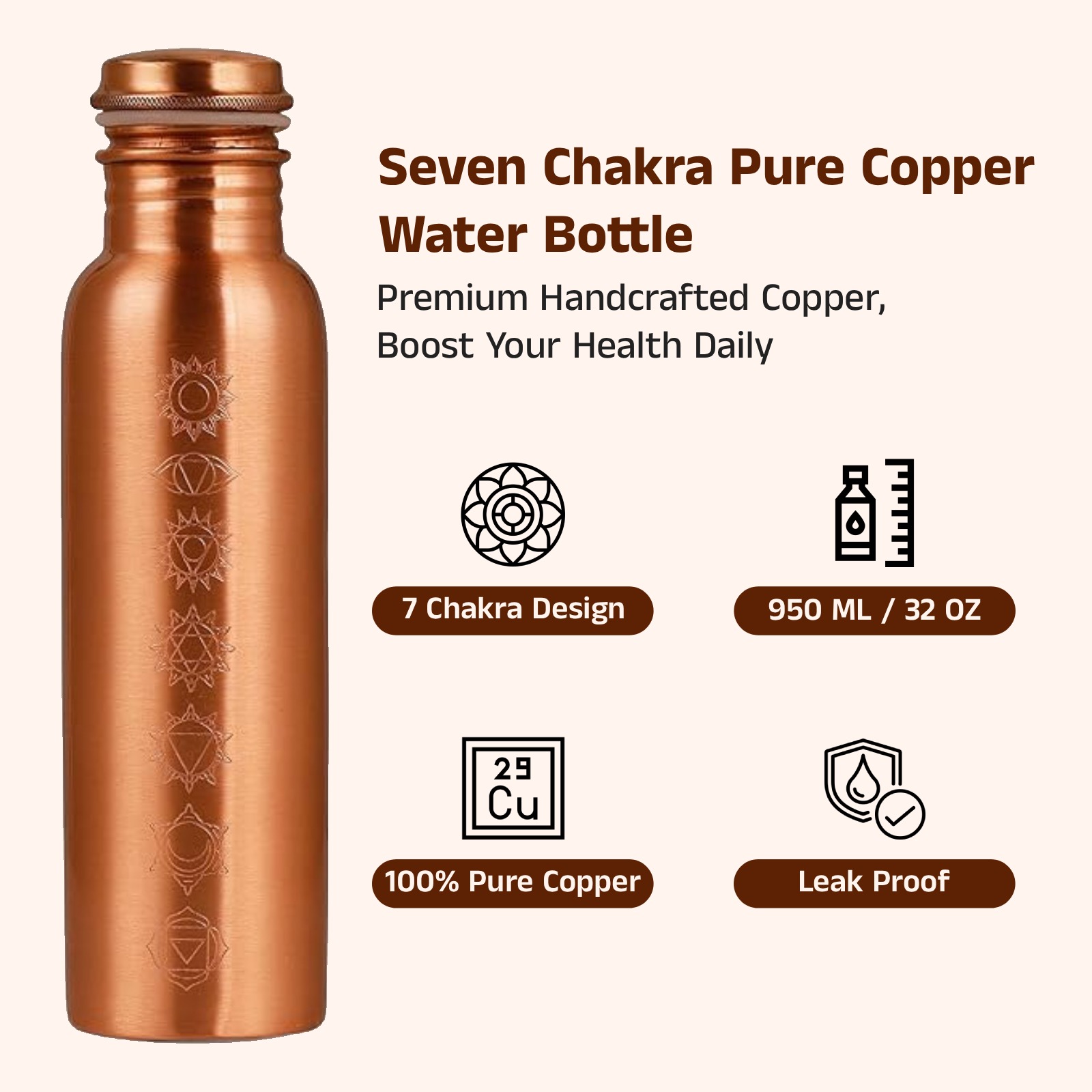 Copper Water Bottle Seven Chakara - Image 2